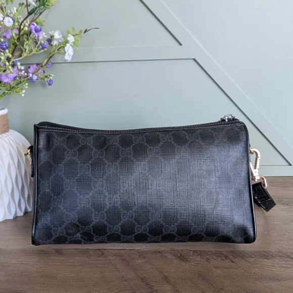 GUCCI VINTAGE GG MONOGRAM CANVAS LEATHER WOMEN'S SHOULDER BAG - Picture 4 of 10